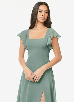 Azazie Bondi Bridesmaid Dresses Silver Sage A-Line Ruffled Chiffon Dress image6