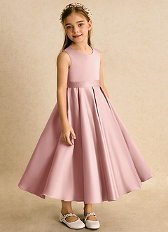 Azazie Junebuj Flower Girl Dresses Rose Gold Ball-Gown Pleated Matte Satin Dress image5