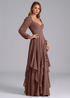 Azazie Karan Bridesmaid Dresses Espresso A-Line Long Sleeve Chiffon Dress image5