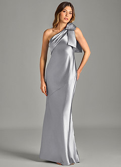 Azazie Yuanna Bridesmaid Dresses Silver Mermaid One Shoulder Metallic Satin Dress image4