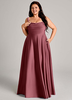 Azazie Shaude Bridesmaid Dresses Desert Rose A-Line Pleated Stretch Satin Dress image11