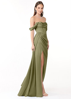 Azazie Amyra Vestidos de damas de honor Vestido de Pistacho de Satén Elástico de Corte Recto Convertible con Vestidos sin tirantes image4