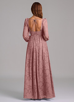 Azazie Norah Brautjungfernkleider A-Linie Langarm Blumen-Burnout Kleid Altrosa image6