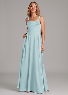 Azazie Shaude Bridesmaid Dresses Sea Glass A-Line Pleated Chiffon Dress image3