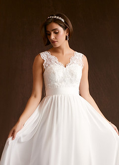 Azazie Dana Wedding Dresses Diamond White A-Line Lace Chiffon Dress image7
