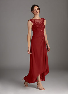 Azazie Endora Mother of the Bride Dresses Rust A-Line Scoop Lace Chiffon Dress image3