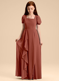 Azazie Priya Junior Auburn A-Line Blouson Chiffon Dress image5