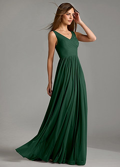 Azazie Keyla Vestidos de damas de honor Vestido de Verde Oscuro de Malla de Corte en A con Plisado image6