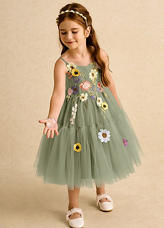 Azazie Osea Flower Girl Dresses Pistachio Ball-Gown Pleated Tulle Dress image1