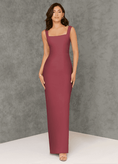 Azazie Flori Bridesmaid Dresses Merlot Sheath Square Neckline Chiffon Dress image1
