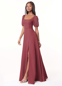 Azazie Alani Bridesmaid Dresses Merlot A-Line Square Neckline Chiffon Dress image3