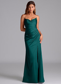 Azazie Claudelle Bridesmaid Dresses Peacock Mermaid Strapless Stretch Satin Dress image6
