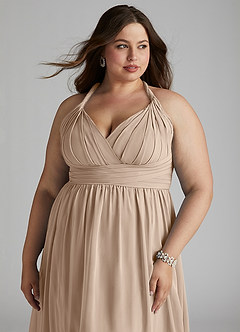 Azazie Ashia Abiti da Damigella Abito A-Line in Chiffon Plissettato Taupe image10