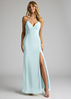 Azazie Becca Bridesmaid Dresses Sea Glass Sheath V-Neck Chiffon Dress image4