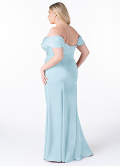 Azazie Amyra Bridesmaid Dresses Sky Blue Sheath Off the Shoulder Stretch Satin Convertible Dress image13