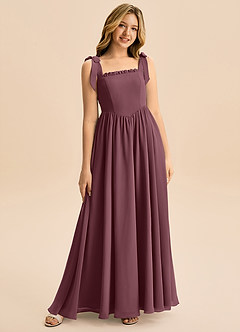 Azazie Delia Junior Abito A-Line in Chiffon Fiocco Sangria image1