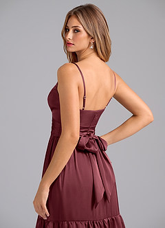 Azazie Nathalia Vestidos de madrinha de casamento Vestido Merlot de Cetim elástico de Linha A com Plissado image2