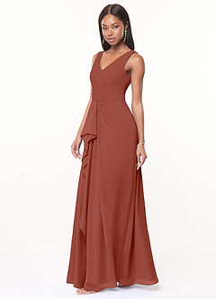 Azazie Julianna Robes de demoiselle d'honneur Robe Trapèze en Mousseline de soie Auburn image3