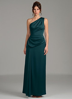 Azazie Zahira Bridesmaid Dresses Pine Sheath One Shoulder Stretch Satin Dress image3