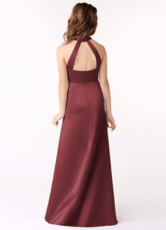 Azazie Laurel Junior Merlot A-Line Stretch Satin Dress image3