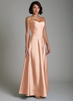 Azazie Nona Bridesmaid Dresses Rose Gold A-Line Pleated Stretch Satin Dress image5