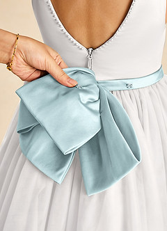 Azazie Seline Flower Girl Dresses Ivory Mist A-Line Bow Tulle Dress image3