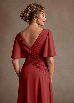 Azazie Milliat Mère de la mariée Robes Robe Trapèze en Mousseline de soie Dentelle Rouille image6