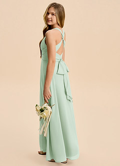 Azazie Kirsten Junior Agave A-Line Pleated Chiffon Dress image3