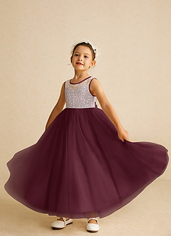 Azazie Tay Flower Girl Dresses Cabernet A-Line Sequins Tulle Dress image6