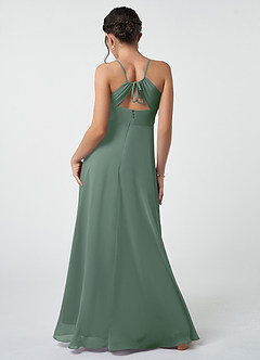 Azazie Avelina Junior Eucalyptus A-Line Pleated Chiffon Dress image3