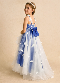 Azazie Darlina Robe Demoiselle D'honneur Fillette Robe Princesse en Tulle Dentelle Ivoire Bleu Roi image8