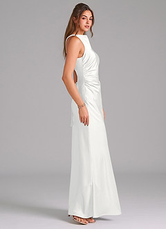 Azazie Evadne Vestidos de damas de honor Vestido de Blanco de Satén Elástico de Corte Recto con Plisado image4
