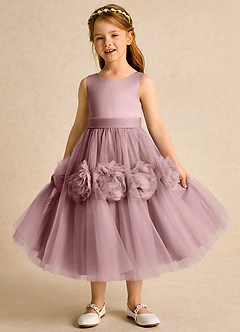 Azazie Vola Abiti da Ragazza di Fiori Abito Principessa in Tulle Senza Maniche Rosa Polverosa image5