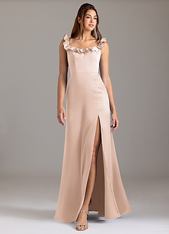 Azazie Callie Bridesmaid Dresses Blushing Pink A-Line Ruched Stretch Satin Convertible Dress image3