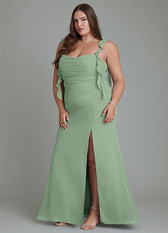 Azazie Jessamine Abiti da Damigella Abito Sirena in Chiffon Corsetto Matcha image13