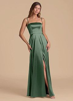 Azazie Wren 신부 들러리 드레스 A라인 스트랩리스 메탈릭 새틴 바닥 길이 드레스 image5