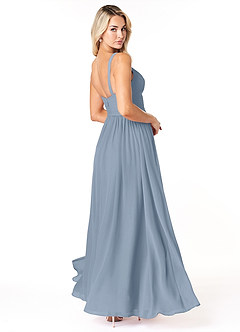 Azazie Chanel Vestidos de damas de honor Vestido de Azul Polvoriento de Gasa de Corte en A con Plisado image5