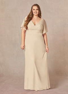 Azazie Alessa Mother of the Bride Dresses Champagne A-Line V-Neck Pleated Chiffon Dress image7