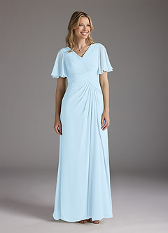 Azazie Morning Glory vestidos de madre de la novia Vestido de Azul Cielo de Gasa de Corte En A con Cuello en V fruncido image1