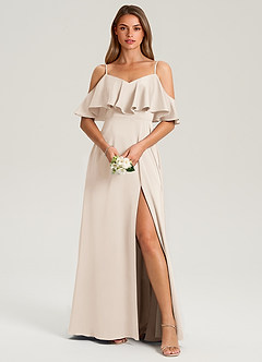 Azazie Jean Robes de demoiselle d'honneur Robe Trapèze en Satin extensible Épaule décolletée Albâtre Blanc image1