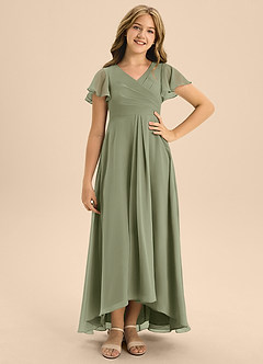Azazie Induh Junior Pistachio A-Line Pleated Chiffon Dress image1