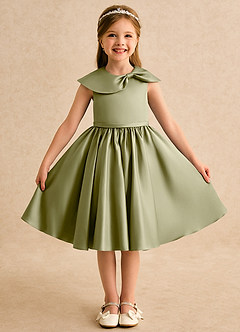 Azazie Acorn Abiti da Ragazza di Fiori Abito A-Line in Raso Opaco Plissettato Verde Muschio image1