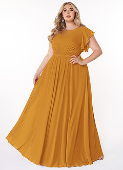 Azazie Daphne Modest Bridesmaid Dresses A-Line Ruffled Chiffon Floor-Length Dress image6