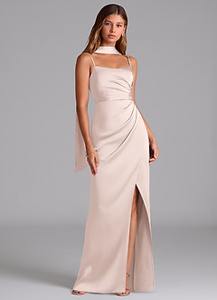 Azazie Calandra Suknie dla druhen Linia A Pofałdowany Satyna elastyczna Do ziemi Sukienka image2