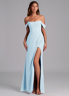 Azazie Johana Bridesmaid Dresses Sky Blue Mermaid Off the Shoulder Chiffon Convertible Dress image1