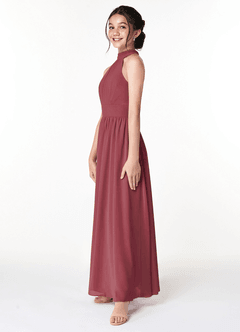 Azazie Iman Junior Merlot A-Line Pleated Chiffon Dress image5