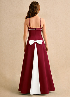 Azazie Izel Junior Formal Abiti da Ragazza di Fiori Abito A-Line in Raso Opaco Plissettato Avorio Borgogna image7