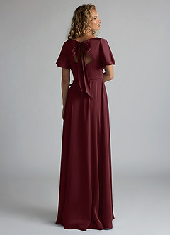 Azazie Kimber Bridesmaid Dresses Cabernet A-Line Ruched Stretch Satin Dress image2