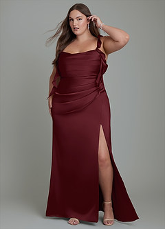 Azazie Jessamine Bridesmaid Dresses Cabernet Sheath Corset Stretch Satin Dress image11