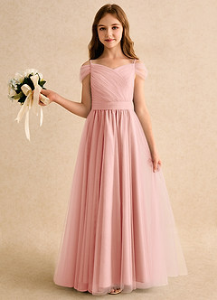 Azazie Yuna Junior Formal Abiti da Ragazza di Fiori Abito A-Line in Tulle a Spalla Scoperta Rosetta image3